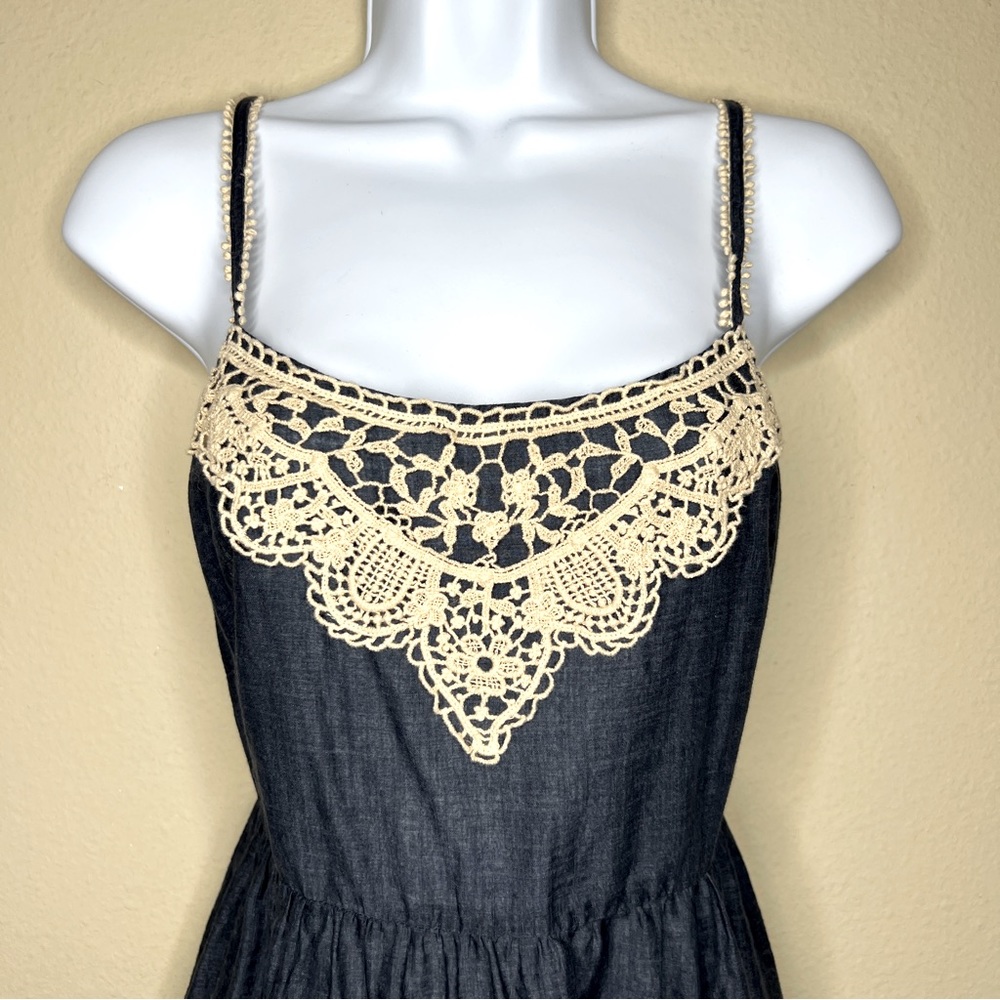ANTHROPOLOGIE / ELOISE Blue Bird Print Cover-Up Dress w Crochet Details - Sz S - Picture 2 of 11
